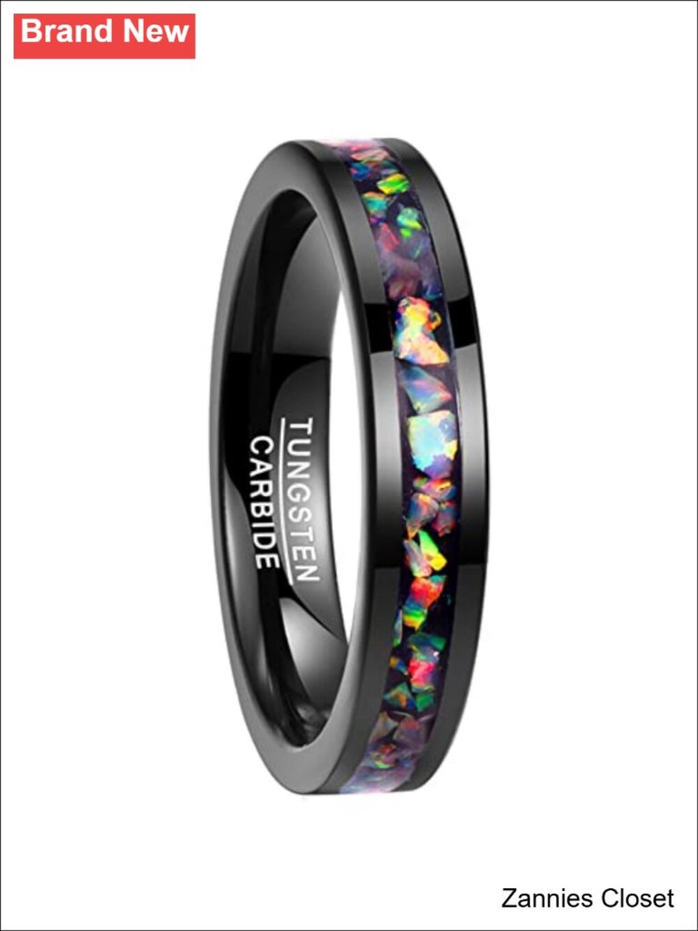 💍 Vakki Tungsten Carbide Wedding Ring Created Opal Inlay Comfort Fit Band